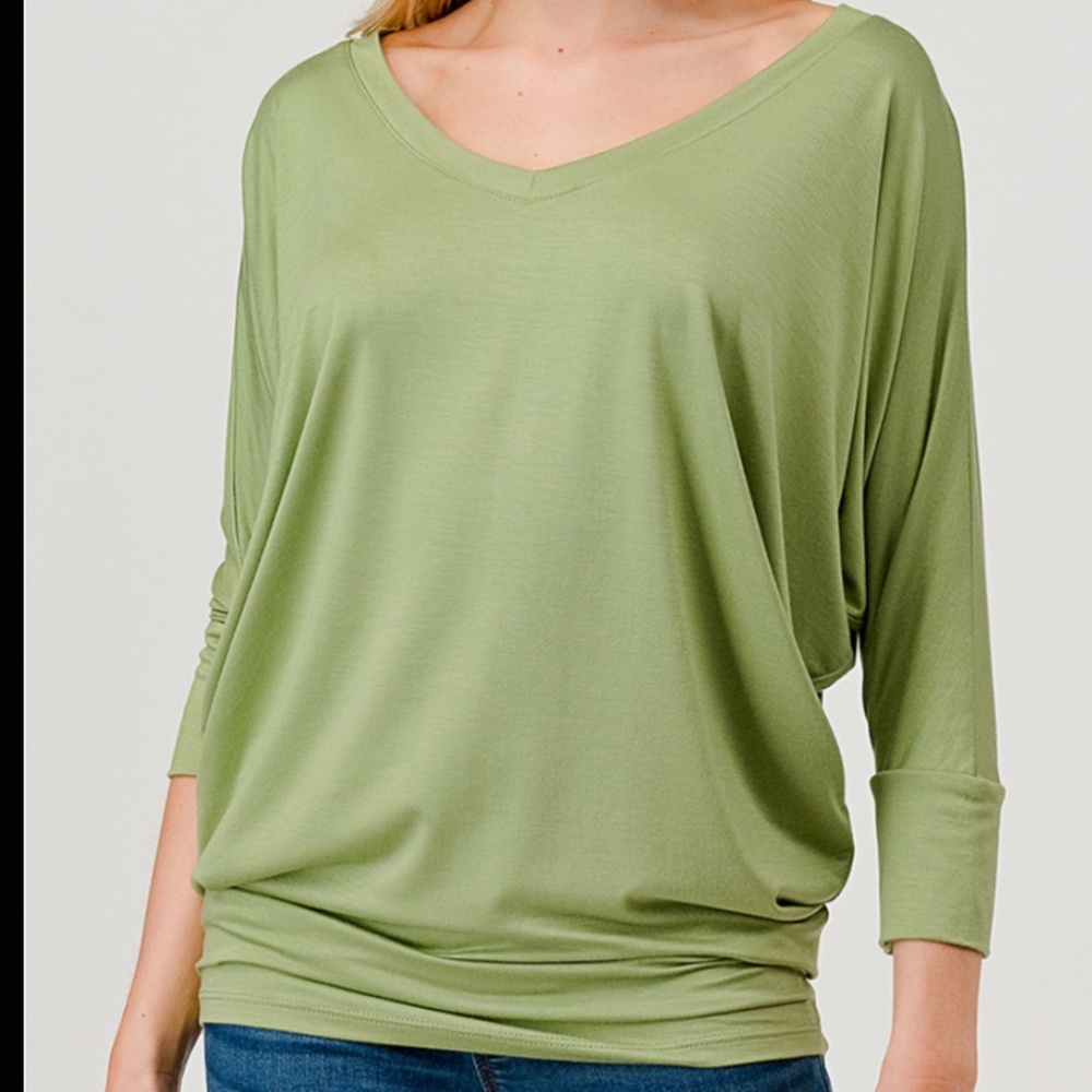 Heimious V-Neck Dolman Sleeve top in Sage